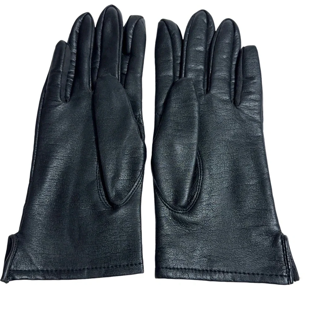 Womens Vintage Gloves Vegan Leather/Vinyl Knit Lined Size M